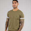 Herre armstribet t-shirt Lysekhaki/Hvid