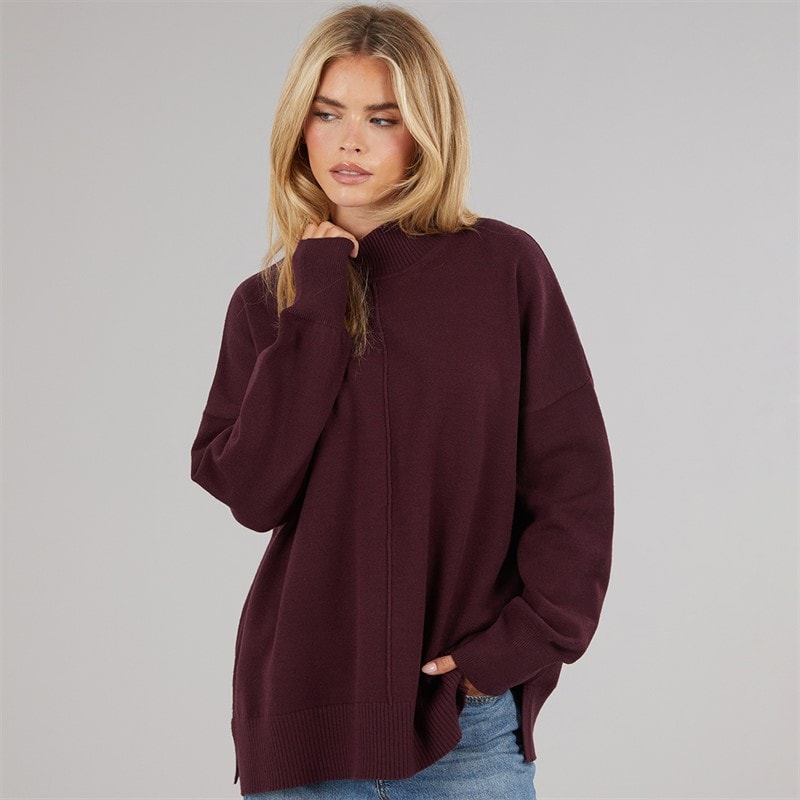 Dame hyggelig mock centre sweater Burgundy Red - Billede 3