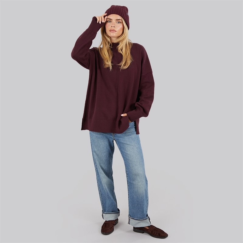 Dame hyggelig mock centre sweater Burgundy Red - Billede 4