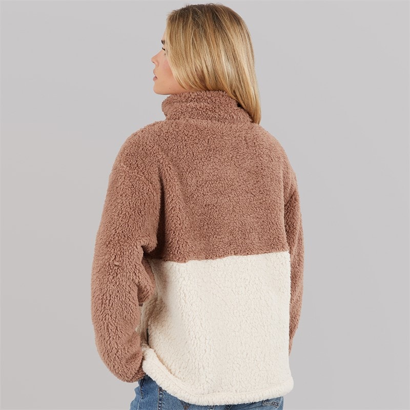 Dame borg block fleece med 1/2 lynlås Mocha/Oatmeal - Billede 2