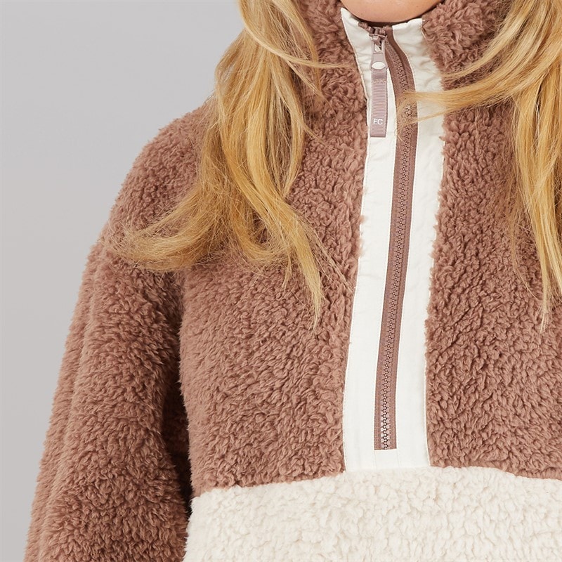 Dame borg block fleece med 1/2 lynlås Mocha/Oatmeal - Billede 3