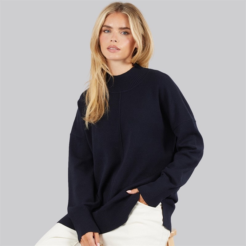 Dame hyggelig mock centre sweater Midnight - Billede 1