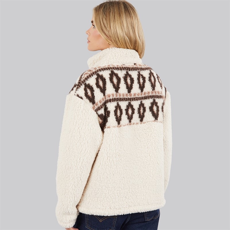 Dame borg fairisle fleece med lynlås Oatmeal - Billede 2
