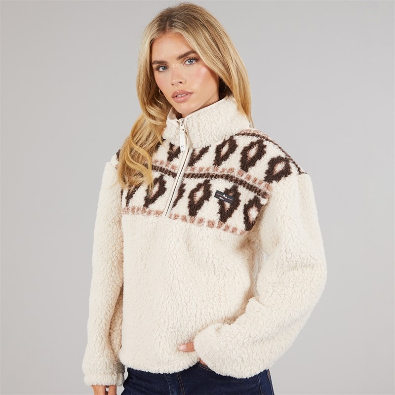 Dame borg fairisle fleece med lynlås Oatmeal - Billede 3