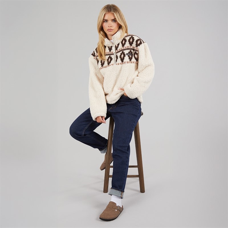Dame borg fairisle fleece med lynlås Oatmeal - Billede 4