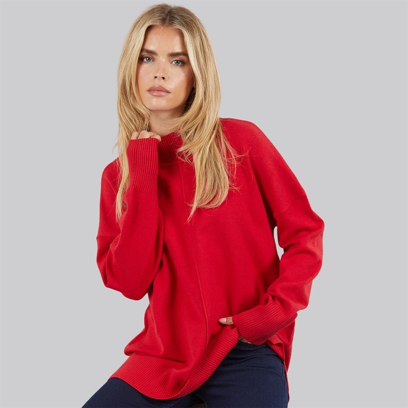 Dame hyggelig mock centre sweater True Red - Billede 1