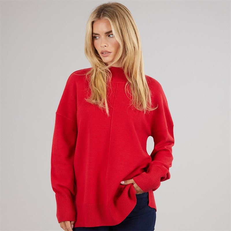 Dame hyggelig mock centre sweater True Red - Billede 3