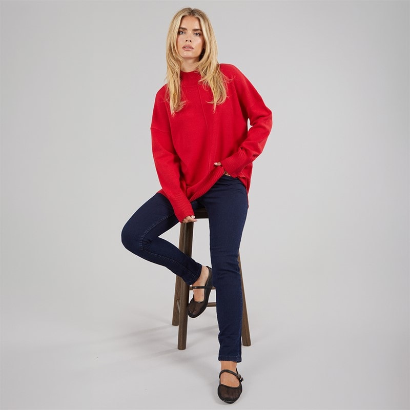 Dame hyggelig mock centre sweater True Red - Billede 4