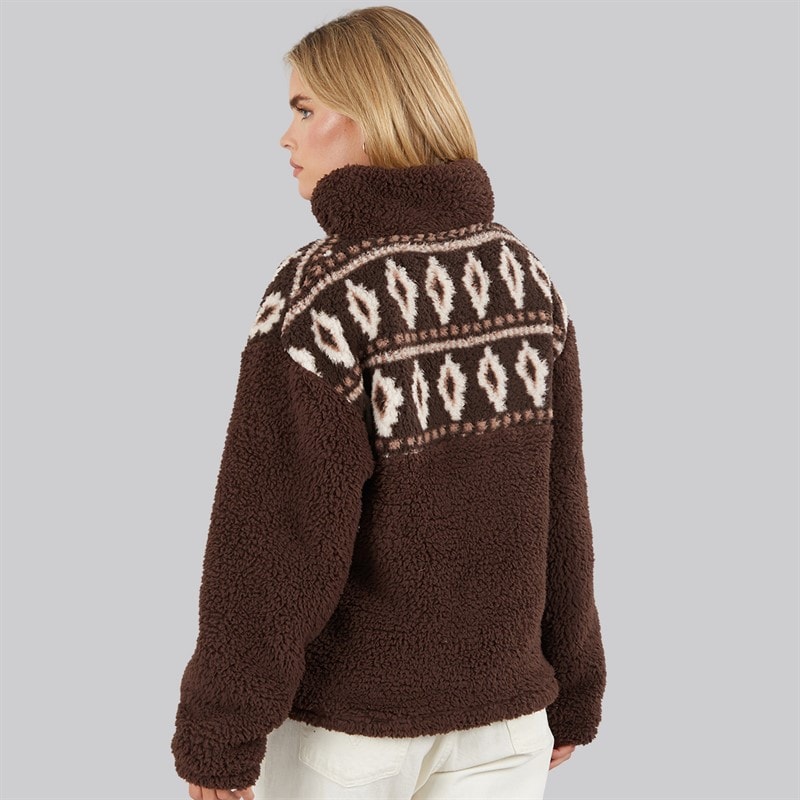 Dame borg fairisle fleece med lynlås Chocolate - Billede 2