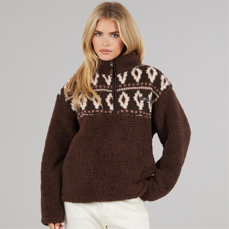 Dame borg fairisle fleece med lynlås Chocolate - Billede 3
