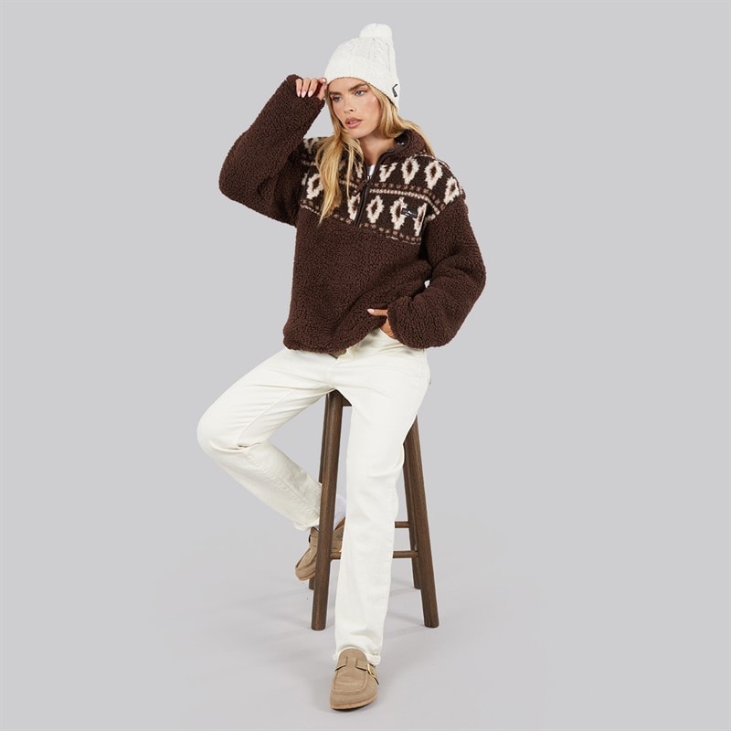 Dame borg fairisle fleece med lynlås Chocolate - Billede 4