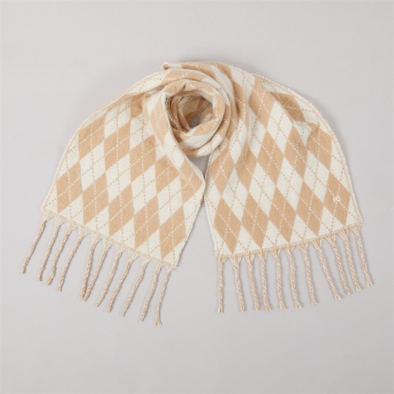 Dame argyle tørklæde Camel/Porcelain - Billede 4