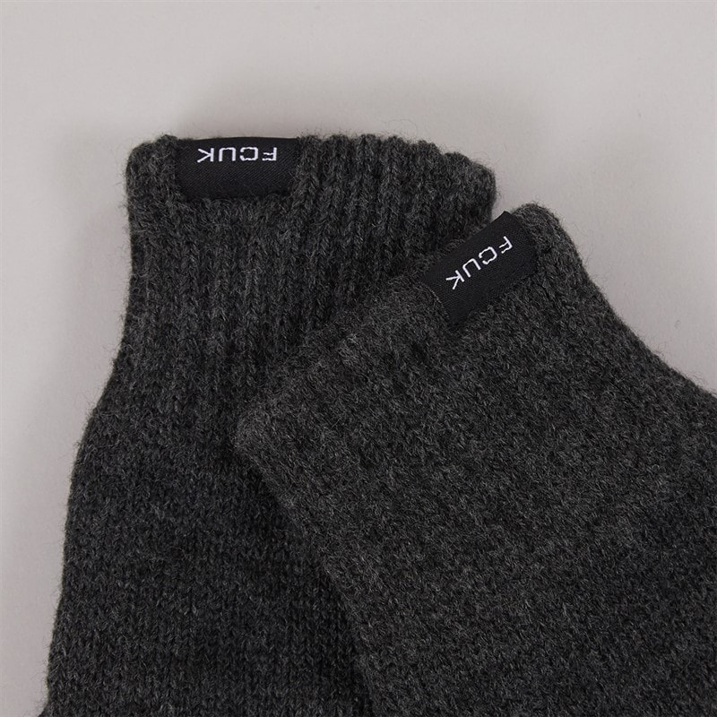Herre FCUK cash beanie halstørklæde og handsker sæt i tre dele Charcoal Melange - Billede 4