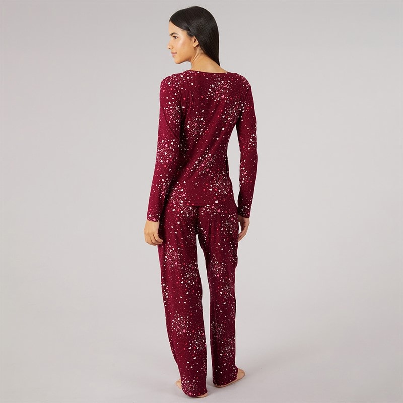 Dame soft touch pyjamasæt med hjerter Bourgogne - Billede 2