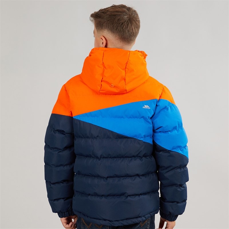 Trespass Junior Drenge layout vandtæt vatteret hættejakke - Marineblå/Hot Orange/Blå - Billede 2
