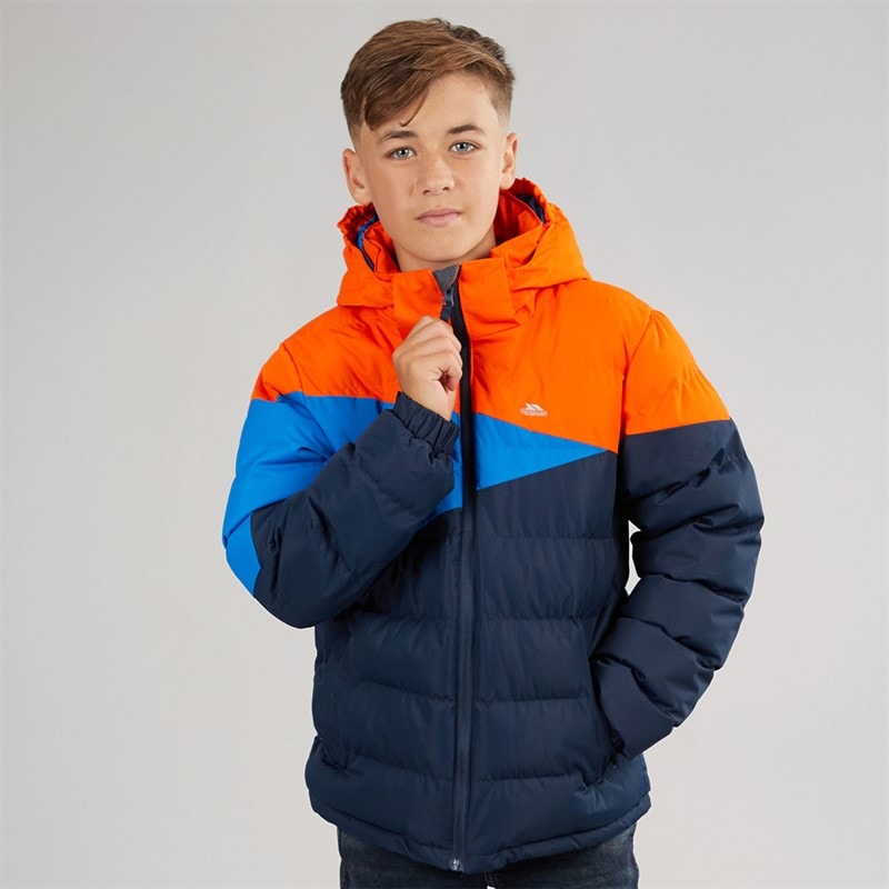 Trespass Junior Drenge layout vandtæt vatteret hættejakke - Marineblå/Hot Orange/Blå - Billede 3