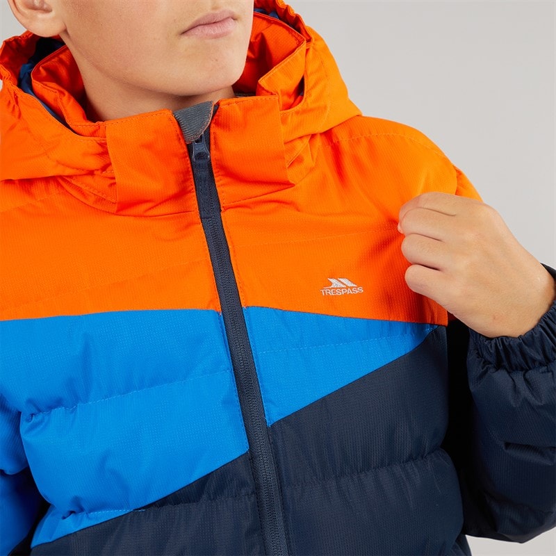Trespass Junior Drenge layout vandtæt vatteret hættejakke - Marineblå/Hot Orange/Blå - Billede 5