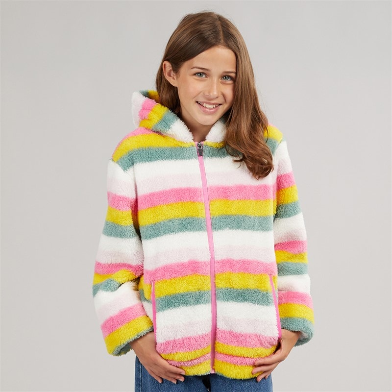 Piger fantastisk stribet fleece med fuld lynlås Pale Pink Stripe - Billede 3