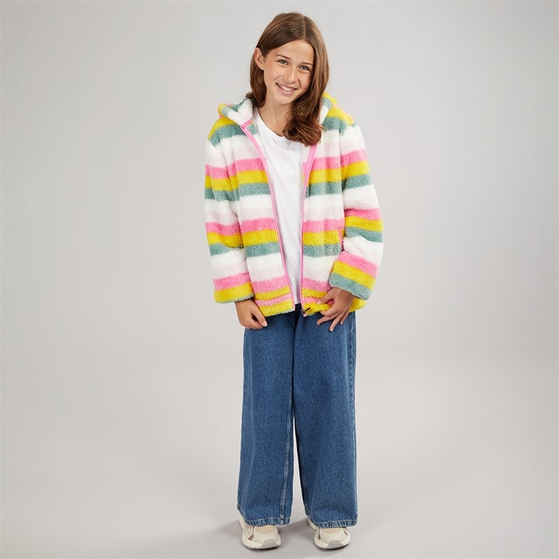 Piger fantastisk stribet fleece med fuld lynlås Pale Pink Stripe - Billede 4