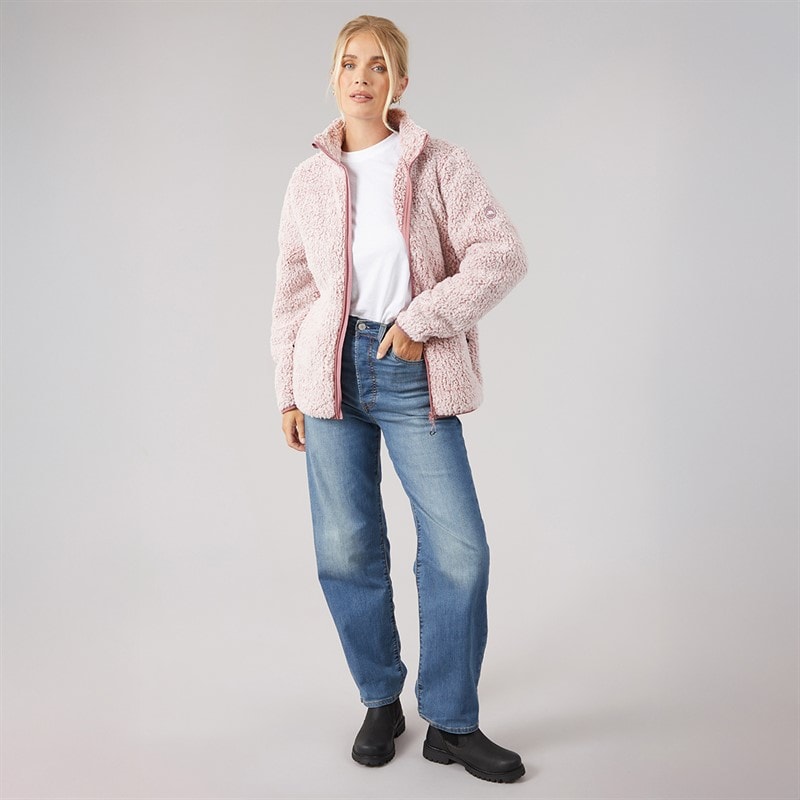 Dame fjerlet fleecejakke med fuld lynlås Faded Rose - Billede 4