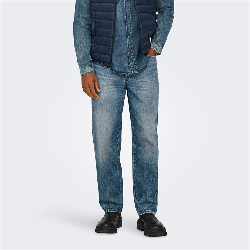 Herre edge straight jeans Medium Blue Denim - Billede 1