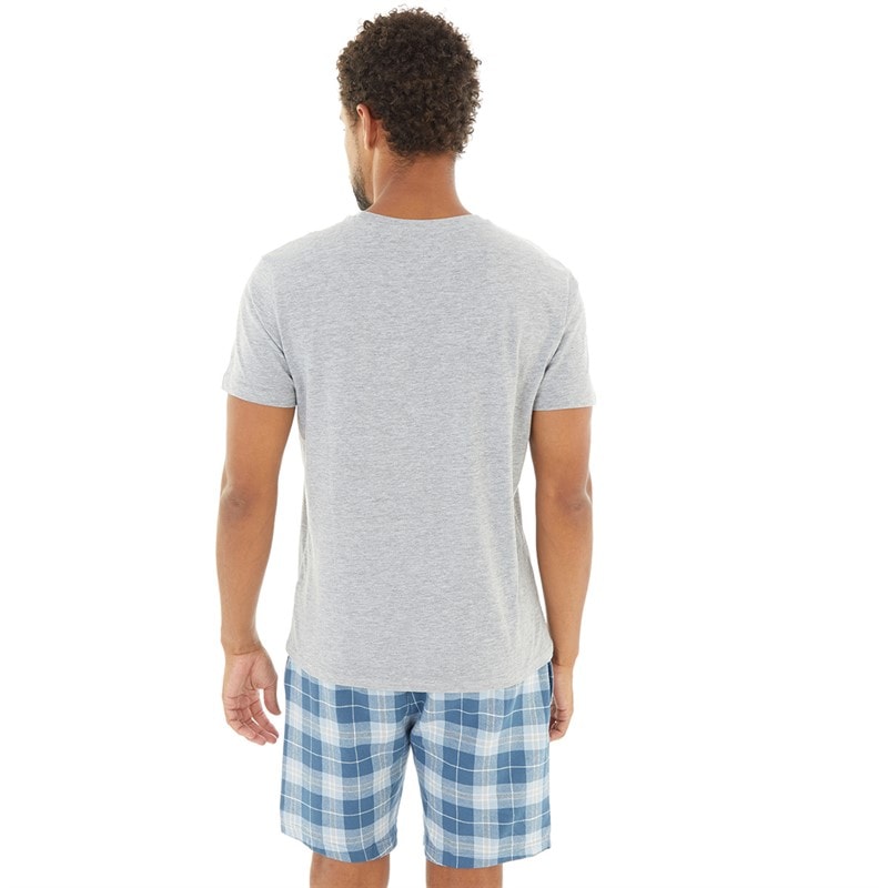 Herre lopez t-shirt og shorts pyjamasæt Grey Marl/Hellblå Check - Billede 2
