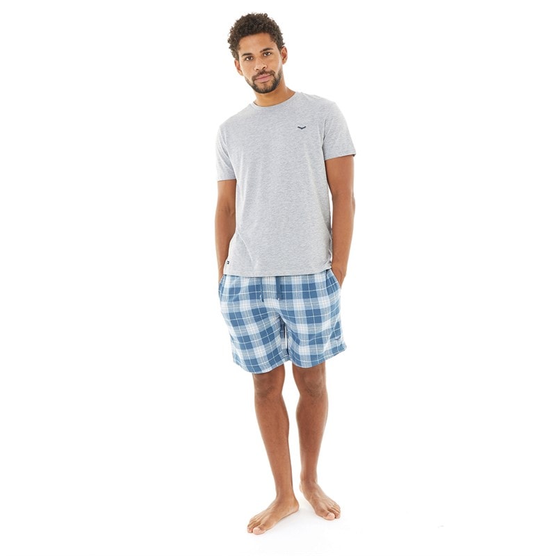 Herre lopez t-shirt og shorts pyjamasæt Grey Marl/Hellblå Check - Billede 4