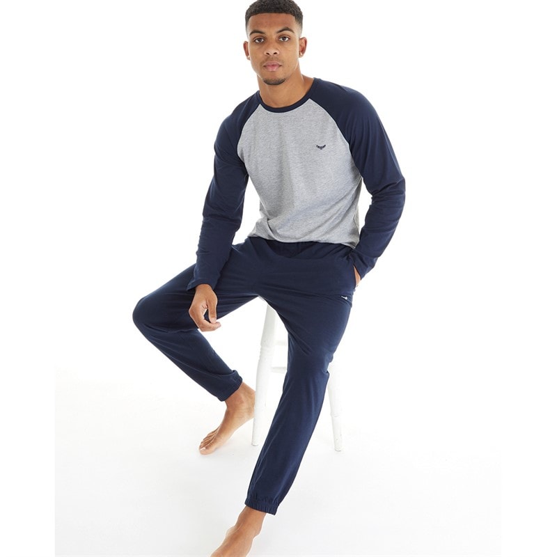 Herre pyjamasæt Grey Marl/Marineblå - Billede 1