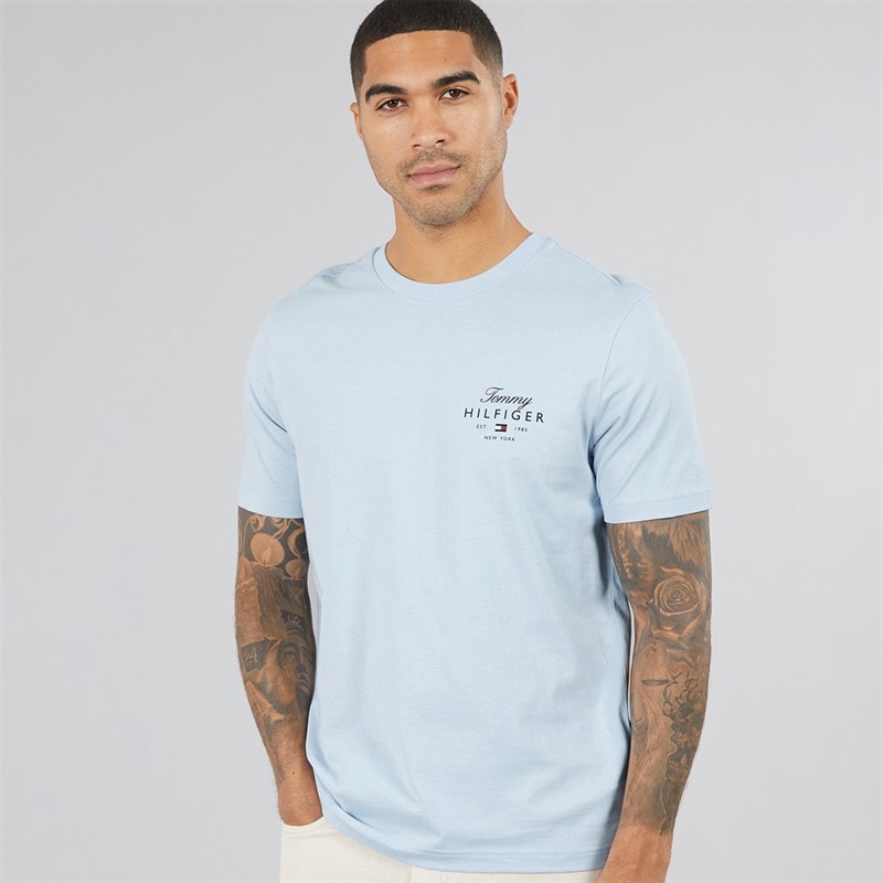 Herre script stack t-shirt Breezy Blue - Billede 1