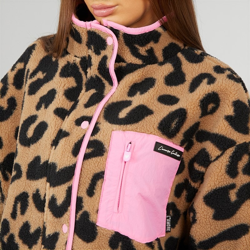 Dame avenue borg fleecejakke Leopard - Billede 5