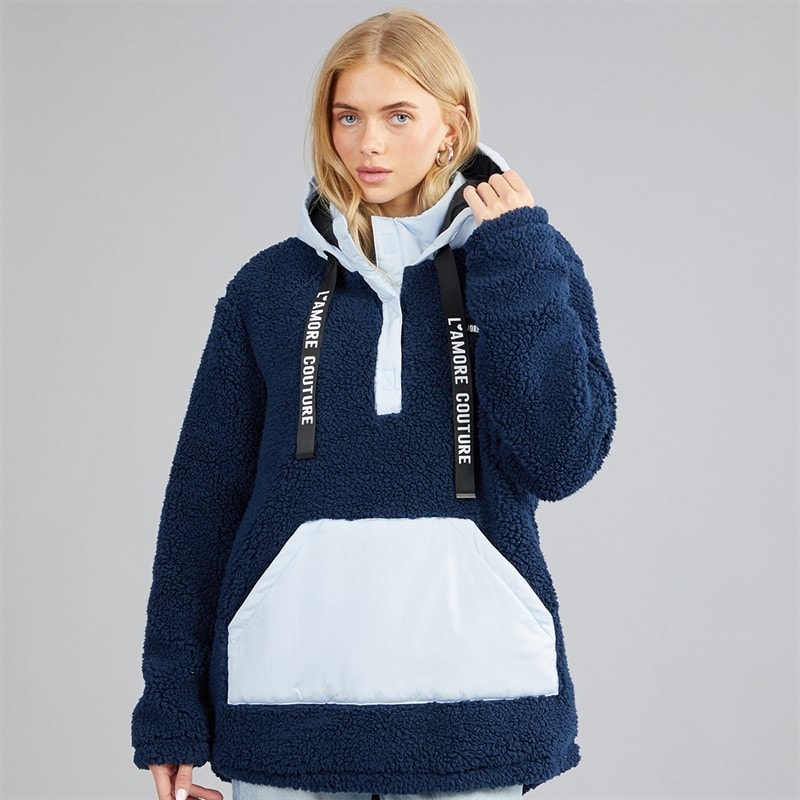 L'amore Couture Dame nebraska borg hættejakke - Marineblå/Pale Blue