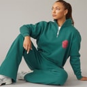 Dame lumi quarter zip sweatshirt og vidbenede joggers træningssæt Mørkegrøn