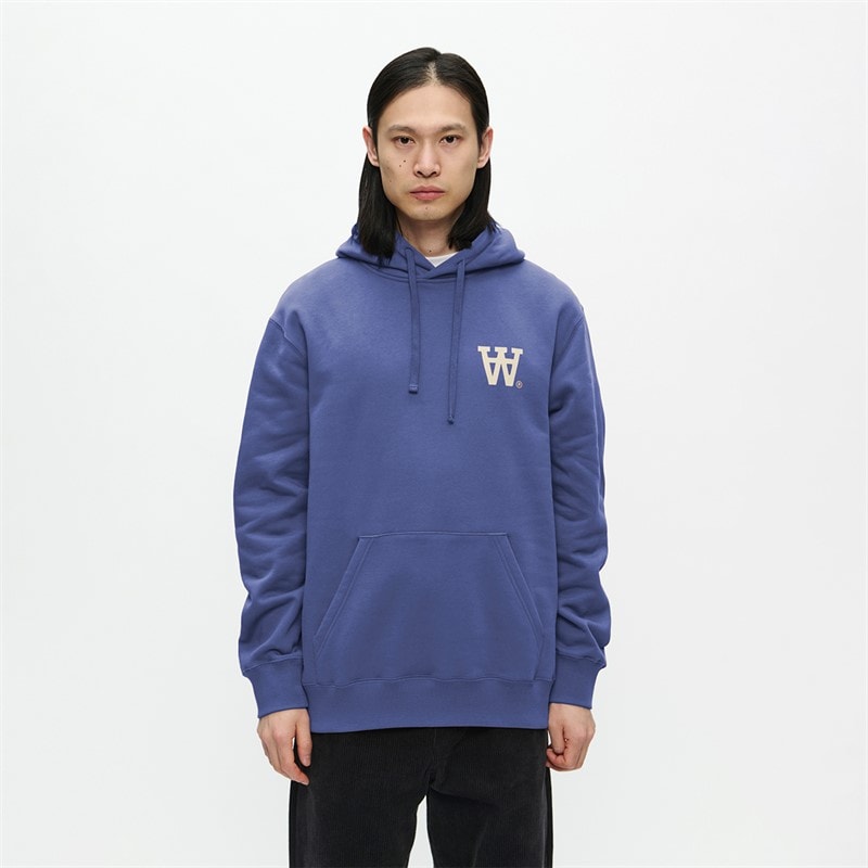 Wood Wood Herre cass chest print hættetrøje - Skipper Blue