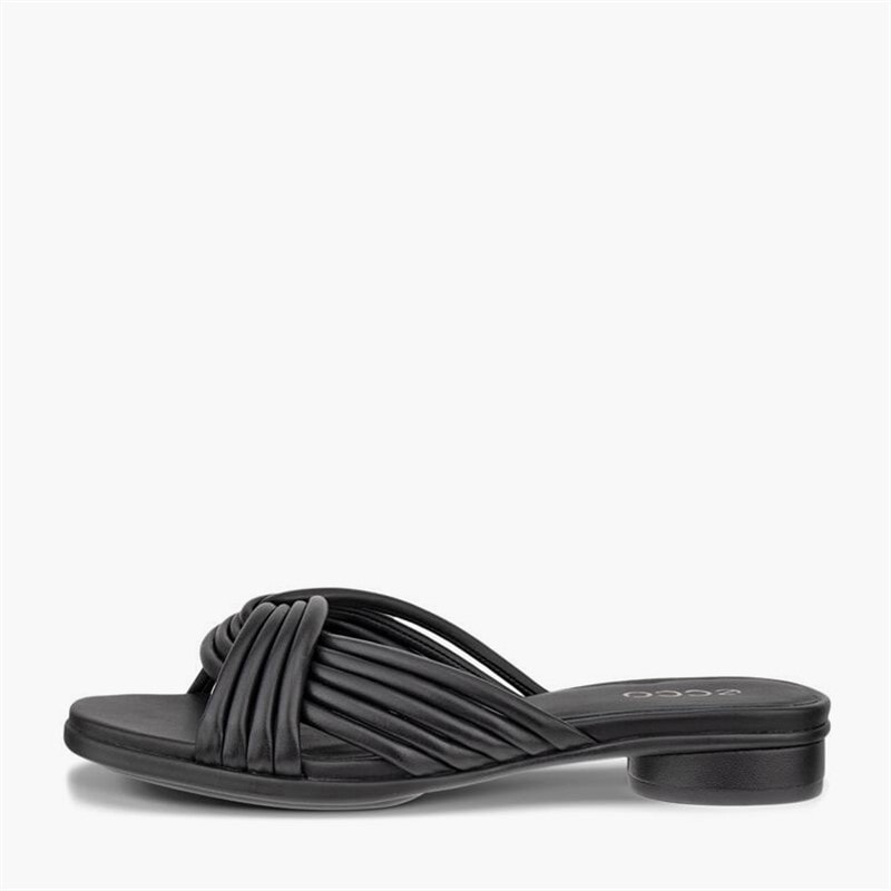 Dame skulpturerede alba læder cross-strap slidesandaler Sort - Billede 1