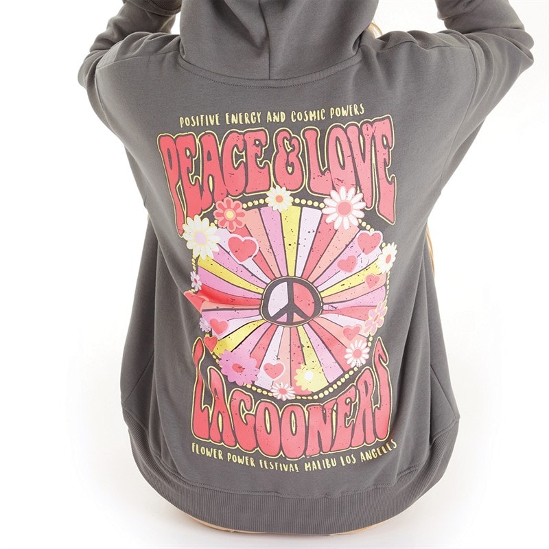 Dame peace and love hættetrøje Charcoal - Billede 3