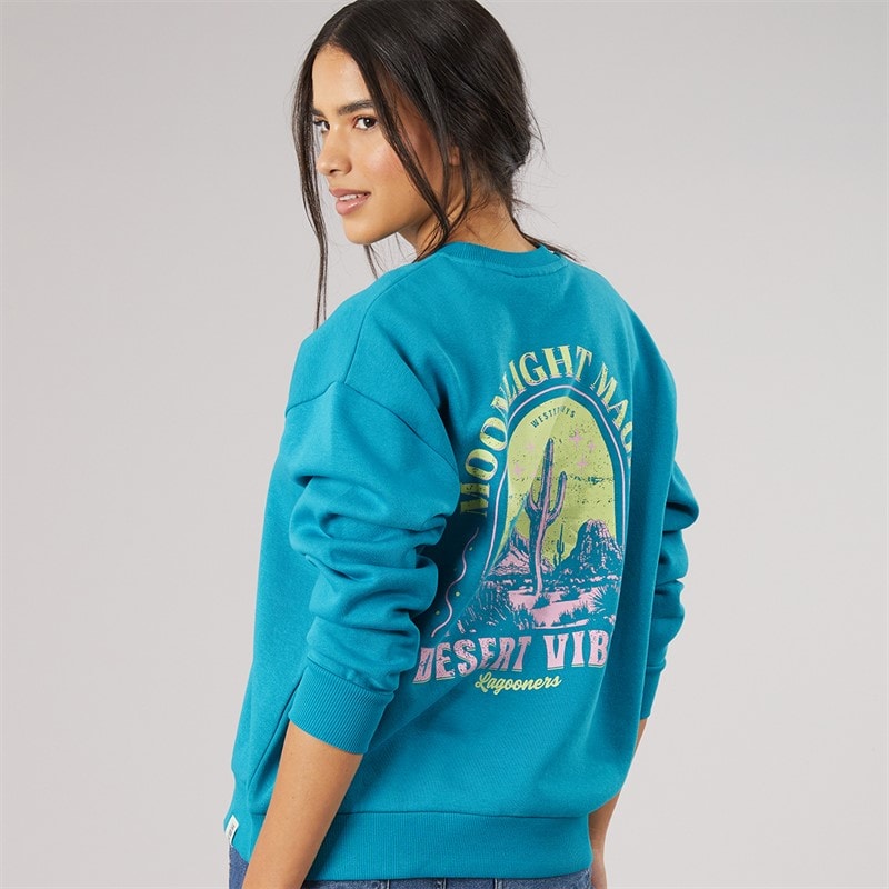 Lagooners Dame marshmere grafisk sweatshirt - Bluebird