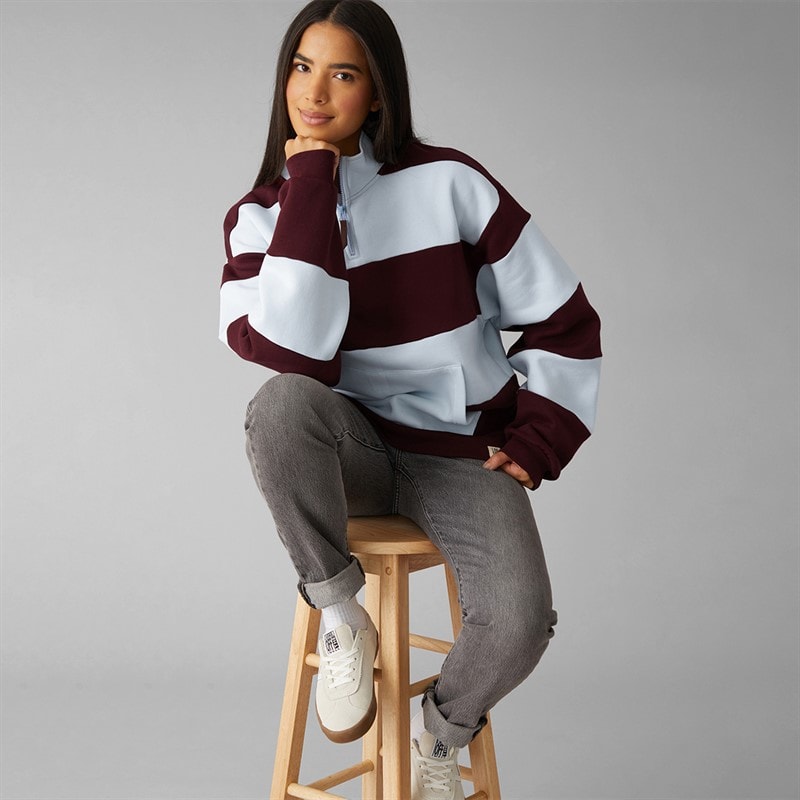 Dame birchden 1/4 zip sweatshirt Ice Blue/Bourgogne - Billede 4