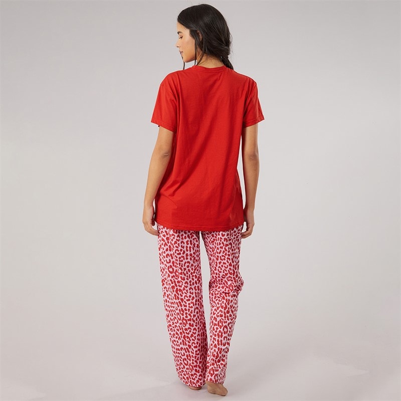 Dame alver t-shirt og bukser pyjamasæt Rød/Leopard - Billede 2