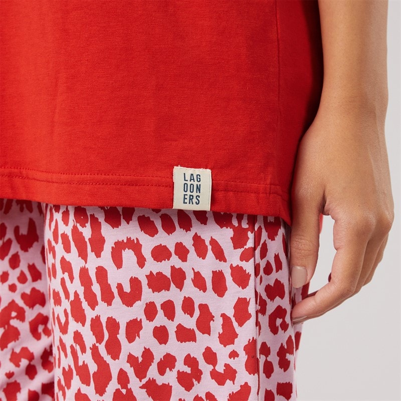 Dame alver t-shirt og bukser pyjamasæt Rød/Leopard - Billede 3
