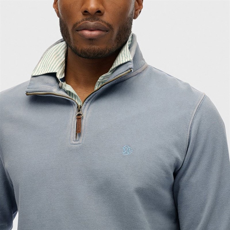Herre klassisk sweatshirts med halv lynlås Washed Denim - Billede 2