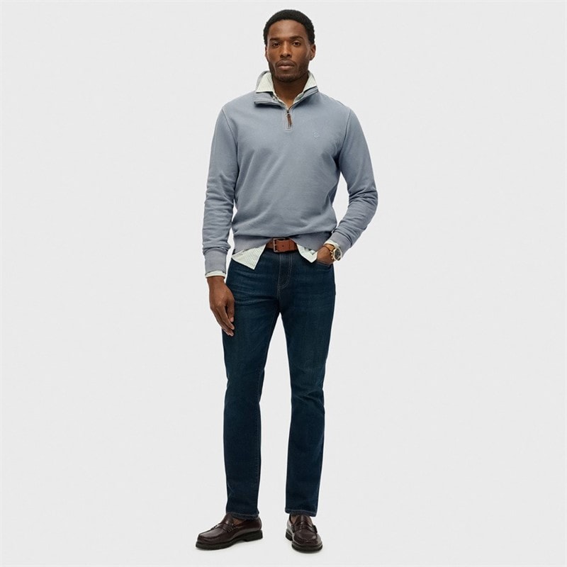 Herre klassisk sweatshirts med halv lynlås Washed Denim - Billede 3