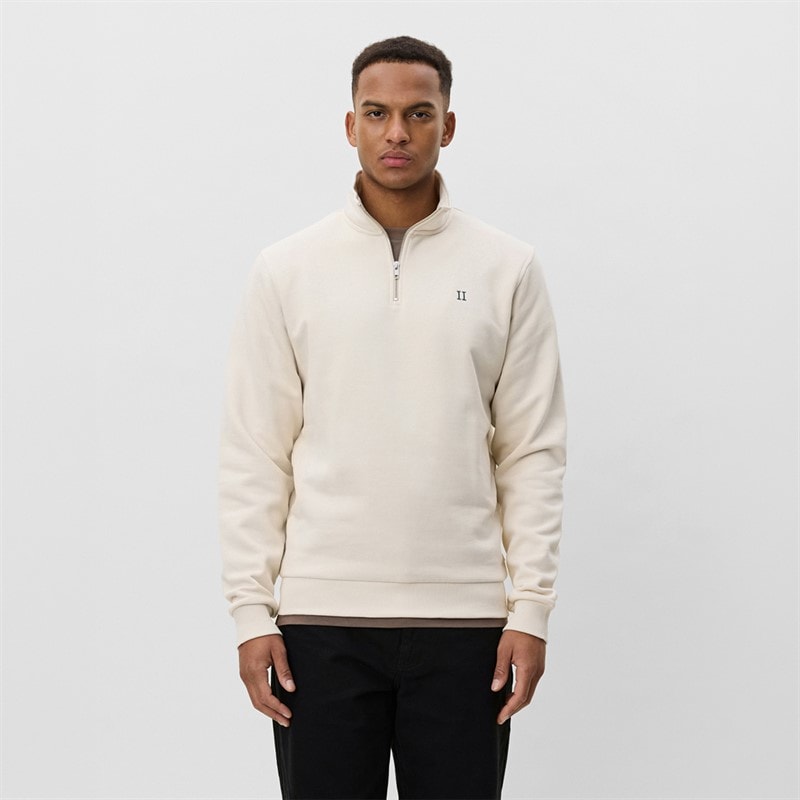 Les Deux Herre Kern Kontrast Quarter Zip Sweatshirt Ivory