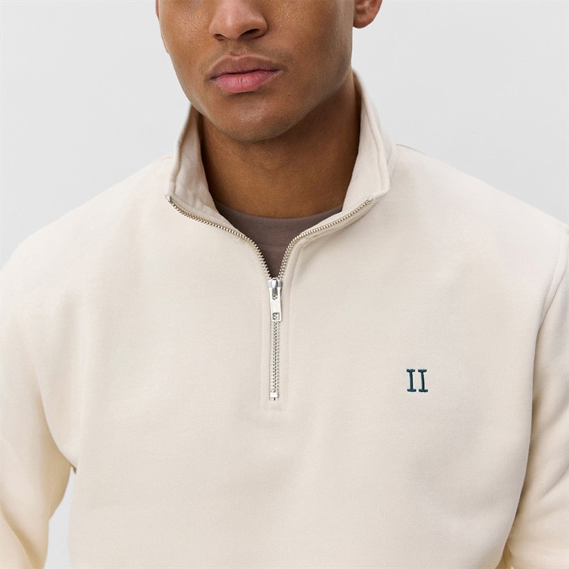 Les Deux Herre Kern Kontrast Quarter Zip Sweatshirt Ivory - Billede 3