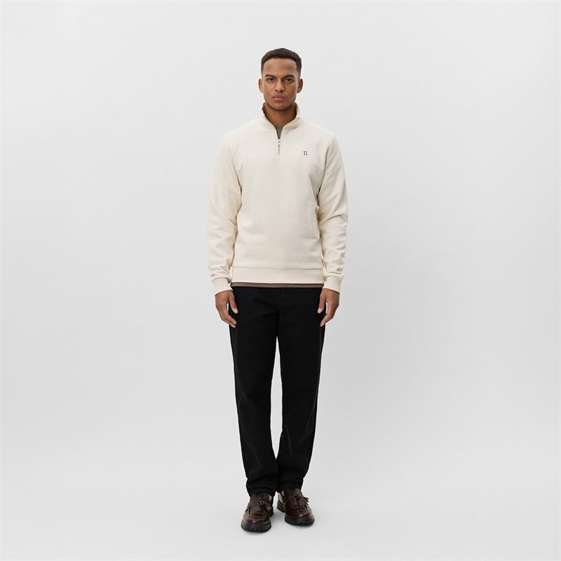 Les Deux Herre Kern Kontrast Quarter Zip Sweatshirt Ivory - Billede 4