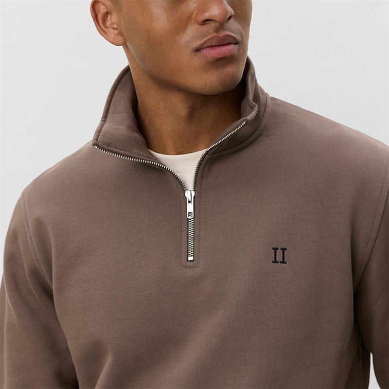 Les Deux Herre Kern Kontrast Quarter Zip Sweatshirt Mountain Grey Brown - Billede 3