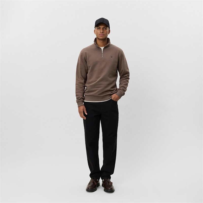 Les Deux Herre Kern Kontrast Quarter Zip Sweatshirt Mountain Grey Brown - Billede 4