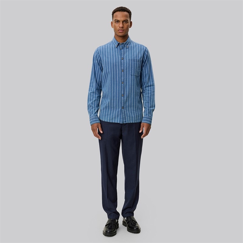 Les Deux Herre Kash Indigo Stribet Skjorte Denim Blue - Billede 4