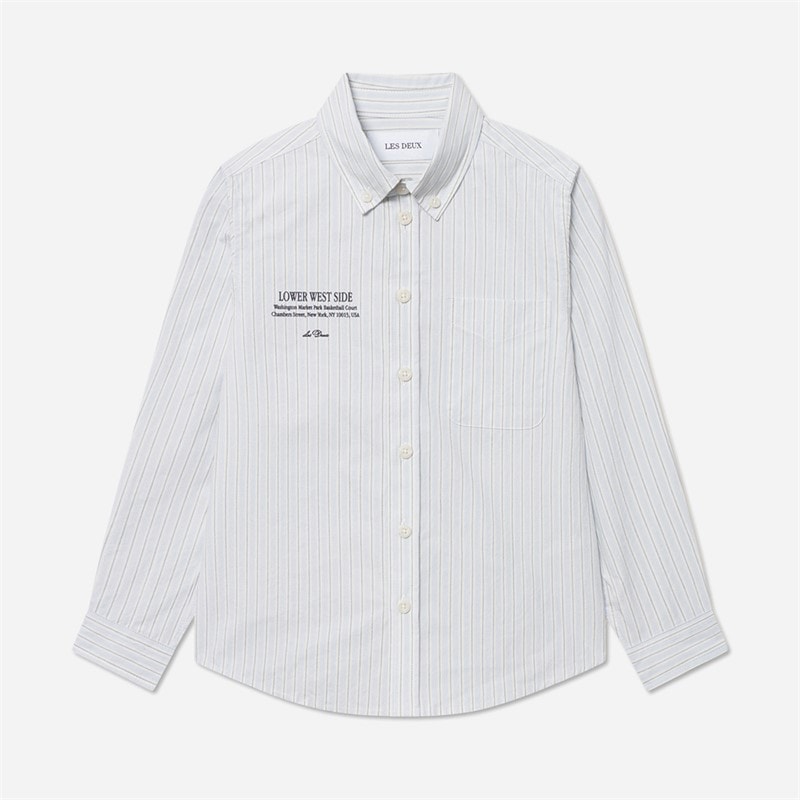 Les Deux Drenge Kent Print Stribe Poplin Skjorte Xenon Blue