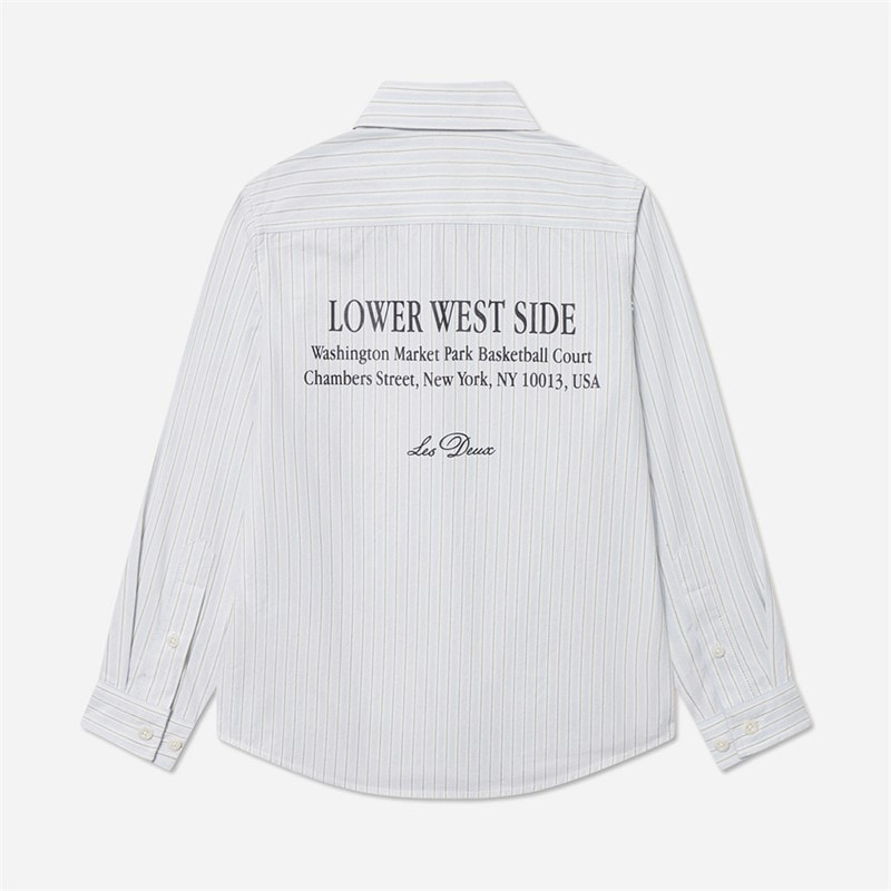 Les Deux Drenge Kent Print Stribe Poplin Skjorte Xenon Blue - Billede 2