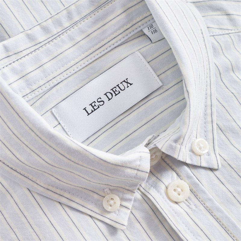 Les Deux Drenge Kent Print Stribe Poplin Skjorte Xenon Blue - Billede 4